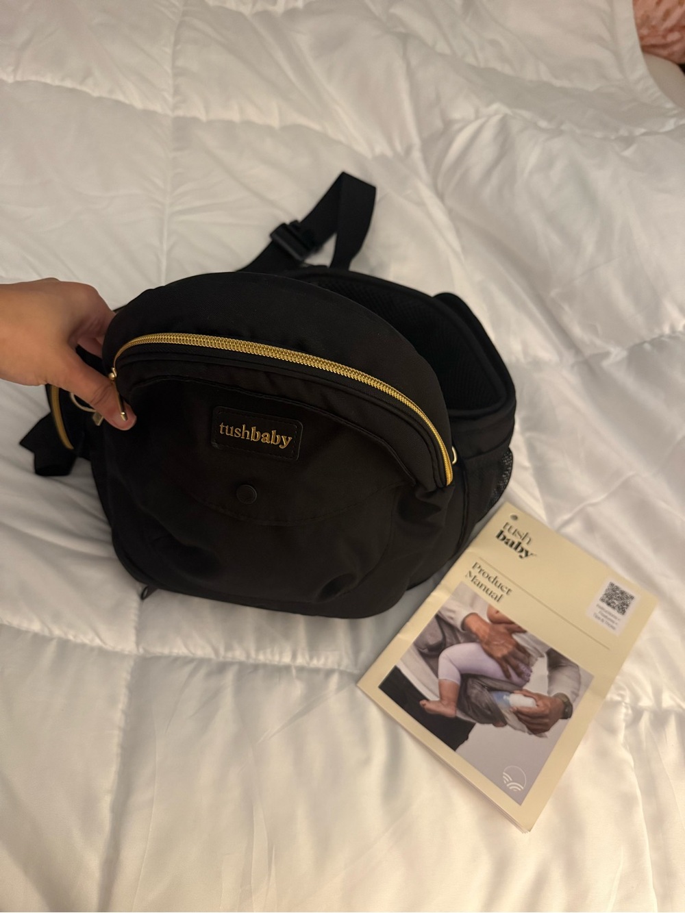 Tushbaby Black Waist Pack with Gold Zipper Accent
